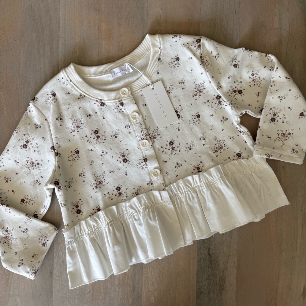 Jamie Kay Cream Floral Ruffle toddler 4t top